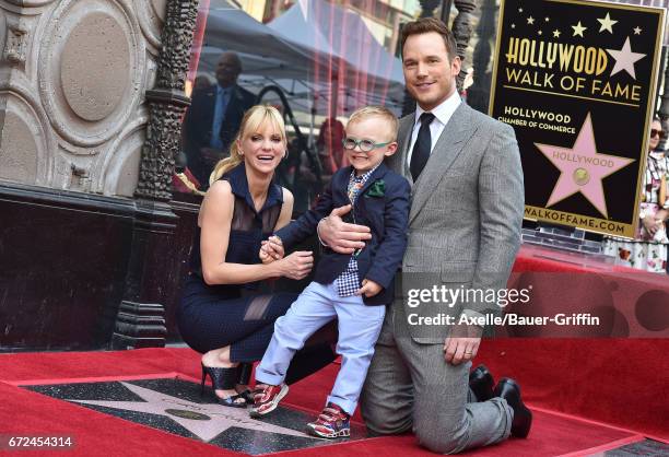 Actor Chris Pratt, wife Anna Faris and son Jack Pratt attend the ceremony honoring Chris Pratt with a star on the Hollywood Walk of Fame on April 21,...