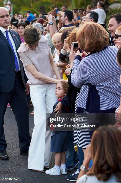 Queen Letizia of Spain attends the presentation of the 'Orchestrated Neighborhoods' at the El Batan stadium on April 24, 2017 in Las Palmas de Gran...