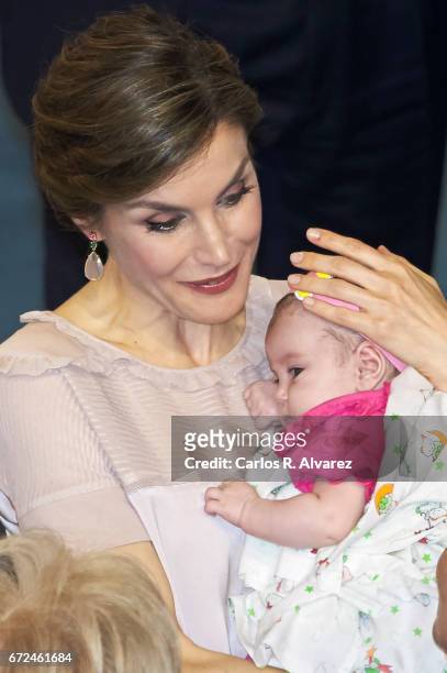 Queen Letizia of Spain attends the presentation of the 'Orchestrated Neighborhoods' at the El Batan stadium on April 24, 2017 in Las Palmas de Gran...
