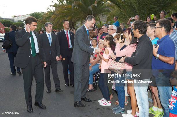 King Felipe VI of Spain attends the presentation of the 'Orchestrated Neighborhoods' at the El Batan stadium on April 24, 2017 in Las Palmas de Gran...