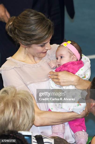 Queen Letizia of Spain attends the presentation of the 'Orchestrated Neighborhoods' at the El Batan stadium on April 24, 2017 in Las Palmas de Gran...