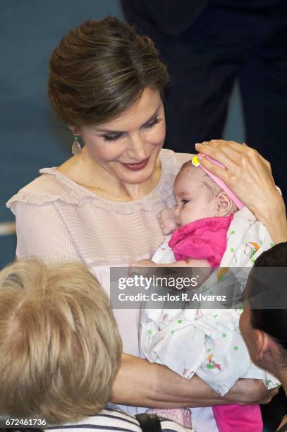 Queen Letizia of Spain attends the presentation of the 'Orchestrated Neighborhoods' at the El Batan stadium on April 24, 2017 in Las Palmas de Gran...