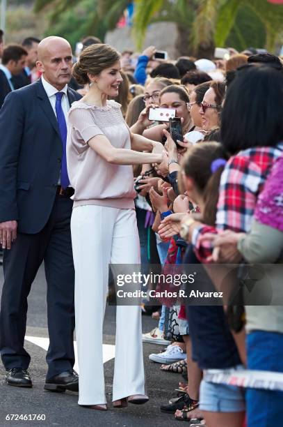 Queen Letizia of Spain attends the presentation of the 'Orchestrated Neighborhoods' at the El Batan stadium on April 24, 2017 in Las Palmas de Gran...