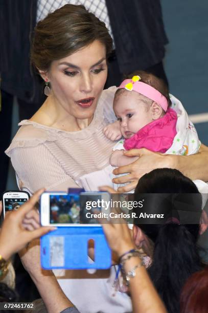 Queen Letizia of Spain attends the presentation of the 'Orchestrated Neighborhoods' at the El Batan stadium on April 24, 2017 in Las Palmas de Gran...