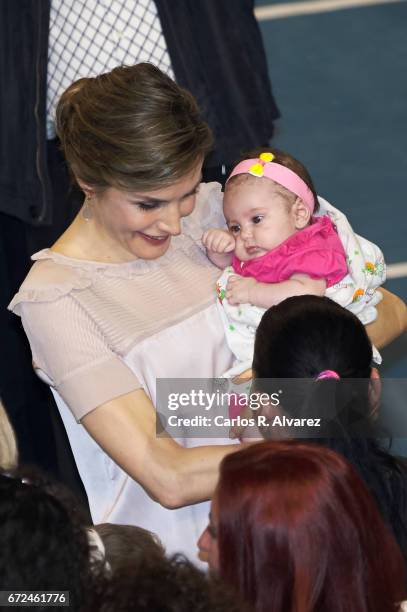 Queen Letizia of Spain attends the presentation of the 'Orchestrated Neighborhoods' at the El Batan stadium on April 24, 2017 in Las Palmas de Gran...