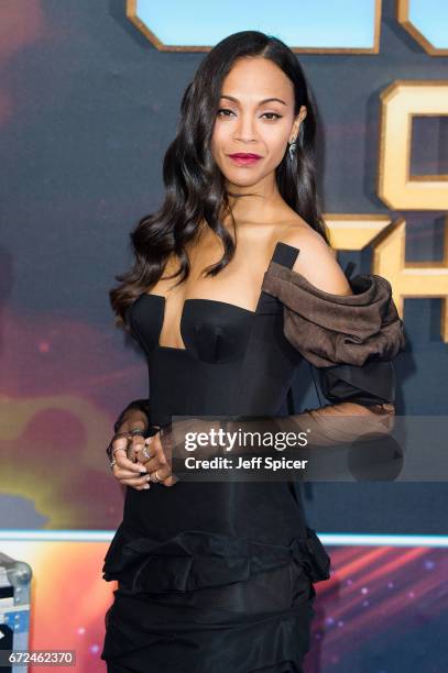 Zoe Saldana attends the European Gala Screening of "Guardians of the Galaxy Vol. 2" at Eventim Apollo on April 24, 2017 in London, United Kingdom.