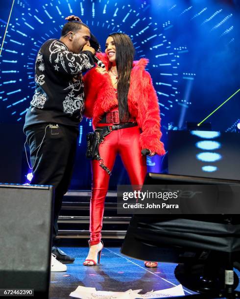 Don Omar and Ivy Queen perform at Miami Bash 2017 at American Airlines Arena on April 23, 2017 in Miami, Florida.