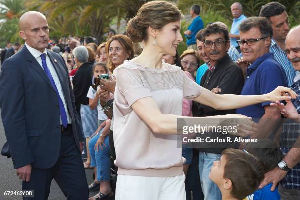 Queen Letizia of Spain attends the presentation of the 'Orchestrated Neighborhoods' at the El Batan stadium on April 24, 2017 in Las Palmas de Gran...