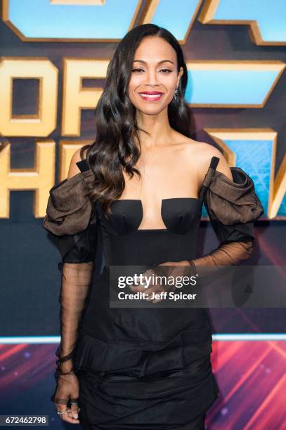 Zoe Saldana attends the European Gala Screening of "Guardians of the Galaxy Vol. 2" at Eventim Apollo on April 24, 2017 in London, United Kingdom.