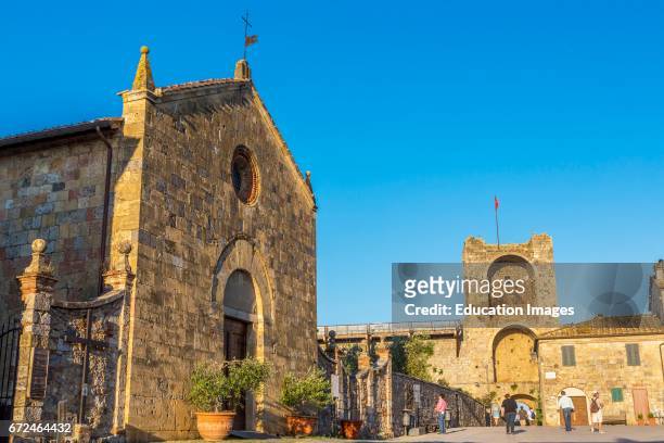 Monteriggioni, Siena Province, Tuscany, Italy, The Church of Santa Maria in the Piazza Roma,, Pieve di Santa Maria Assunta., The church and the...