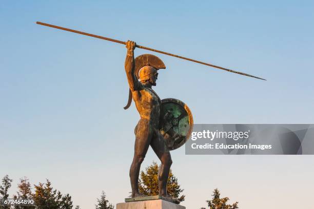 Near Kamena Vourla, Central Greece, Greece, Statue of Leonidas on the monument celebrating the Battle of Thermopylae which took place during the...