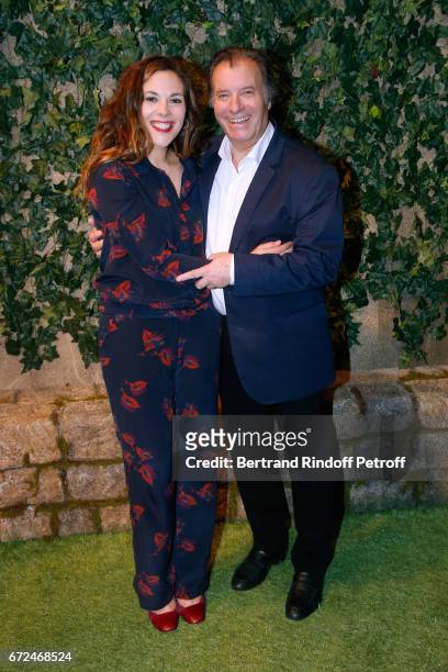 Actors of the piece Alysson Paradis and Daniel Russo pose after "La Recompense" Theater Play at Theatre Edouard VII on April 24, 2017 in Paris,...