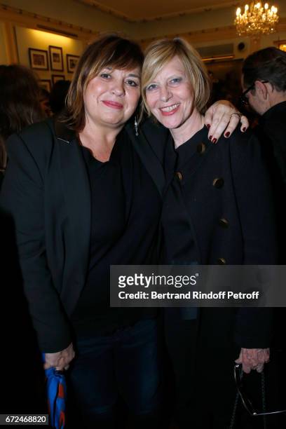 Michele Bernier and Chantal Ladesou attend "La Recompense" Theater Play at Theatre Edouard VII on April 24, 2017 in Paris, France.