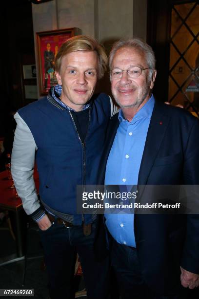 Alex Lutz and Stage director of the piece Bernard Murat attend "La Recompense" Theater Play at Theatre Edouard VII on April 24, 2017 in Paris, France.