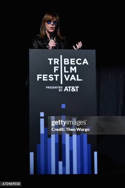 Co-founder of Tribeca Film Festival Jane Rosenthal speaks onstage at Tribeca Talks: Noah Baumbach at BMCC Tribeca PAC on April 24, 2017 in New York...