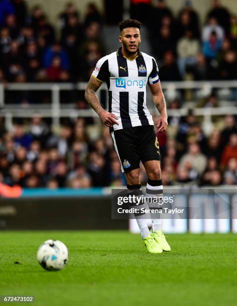 Jamaal Lascelles of Newcastle United passes the ball during the Sky Bet Championship match between Newcastle United and Preston North End at...