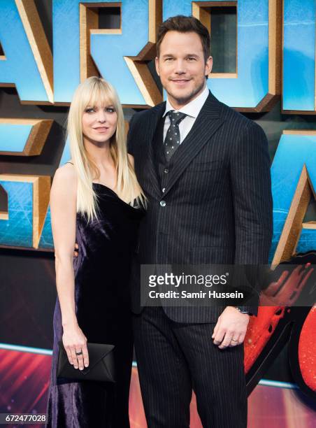 Chris Pratt and Anna Faris attend the European Gala Screening of "Guardians of the Galaxy Vol. 2" at Eventim Apollo on April 24, 2017 in London,...