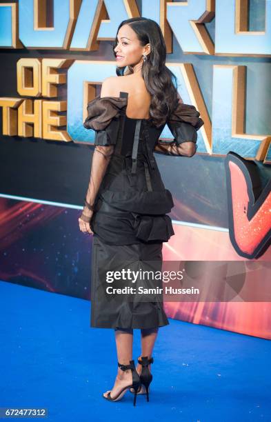 Zoe Saldana attends the European Gala Screening of "Guardians of the Galaxy Vol. 2" at Eventim Apollo on April 24, 2017 in London, United Kingdom.
