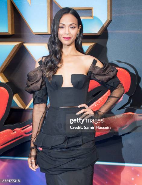 Zoe Saldana attends the European Gala Screening of "Guardians of the Galaxy Vol. 2" at Eventim Apollo on April 24, 2017 in London, United Kingdom.