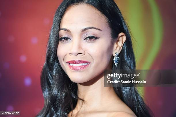 Zoe Saldana attends the European Gala Screening of "Guardians of the Galaxy Vol. 2" at Eventim Apollo on April 24, 2017 in London, United Kingdom.