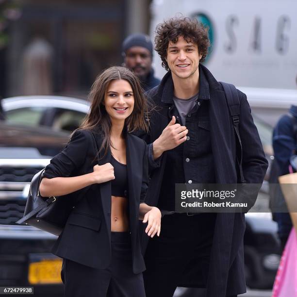 Emily Ratajkowski and Miles Mcmillan seen at a photoshoot in SoHo on April 24, 2017 in New York City.