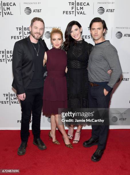 Actors Shawn Ashmore, Amanda Schull, Bridget Regan, and Milo Ventimiglia attend the 'Devil's Gate' Premiere during the 2017 Tribeca Film Festival at...