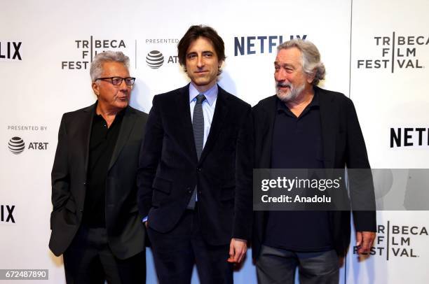 Dustin Hoffman , Robert De Niro and Noah Baumbach attend Tribeca Talks: Noah Baumbach at BMCC Tribeca PAC in New York City, United States on April...