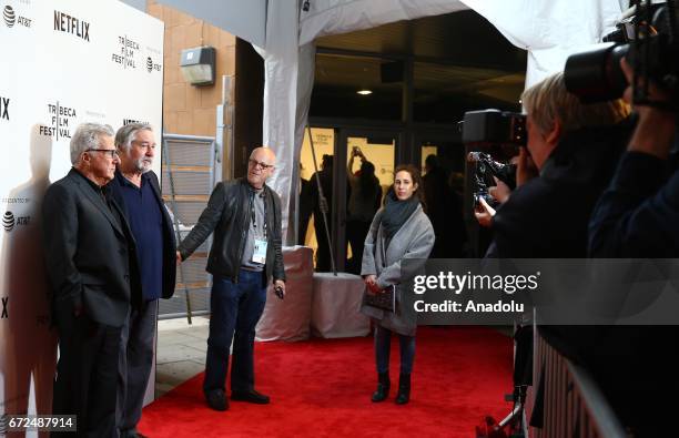 Dustin Hoffman and Robert De Niro attend Tribeca Talks: Noah Baumbach at BMCC Tribeca PAC in New York City, United States on April 24, 2017.