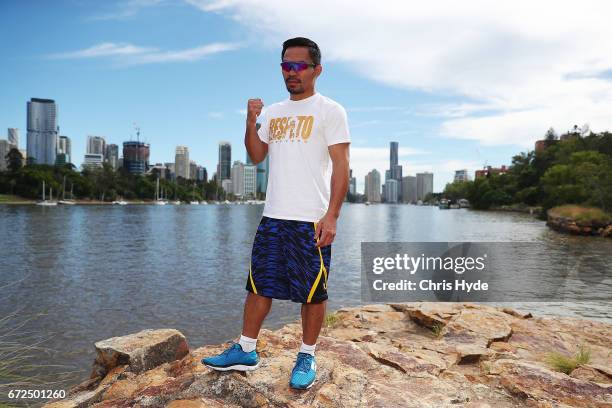 Manny Pacquiao poses during a visit to Kangaroo Point. Pacquiao is in Australia to promote his upcoming fight with Australian Jeff Horn on April 25,...