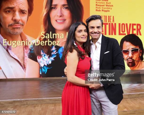 Salma Hayek and Eugenio Derbez are seen at Despierta America studio to promote the film 'How To Be A Latin Lover" on April 24, 2017 in Miami, Florida.