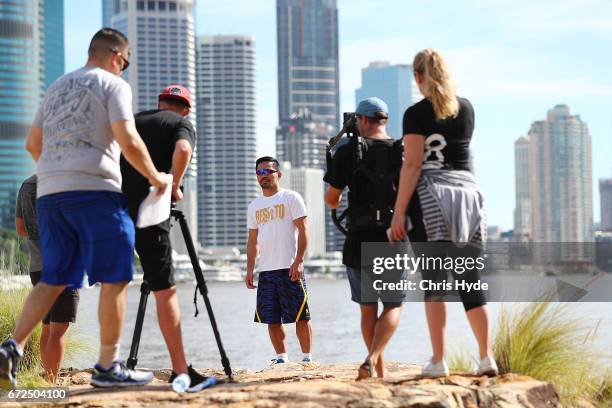 Manny Pacquiao filming during a visit to Kangaroo Point. Pacquiao is in Australia to promote his upcoming fight with Australian Jeff Horn on April...