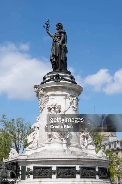 statue of the place de la république, city of paris, france - place de la republique paris stock-fotos und bilder