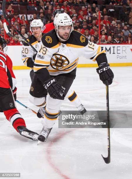 Drew Stafford of the Boston Bruins skates against the Ottawa Senators in Game Five of the Eastern Conference First Round during the 2017 NHL Stanley...