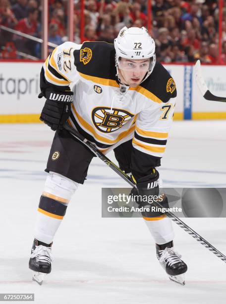 Frank Vatrano of the Boston Bruins skates against the Ottawa Senators in Game Five of the Eastern Conference First Round during the 2017 NHL Stanley...