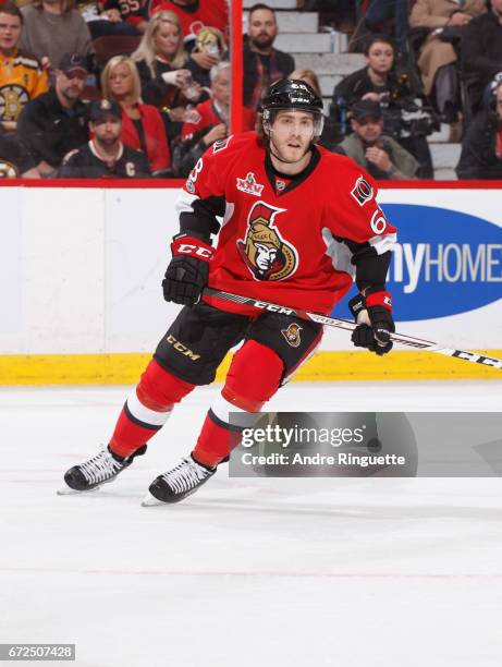 Mike Hoffman of the Ottawa Senators skates against the Boston Bruins in Game Five of the Eastern Conference First Round during the 2017 NHL Stanley...