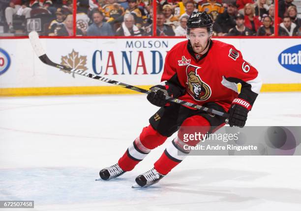 Mark Stone of the Ottawa Senators skates against the Boston Bruins in Game Five of the Eastern Conference First Round during the 2017 NHL Stanley Cup...