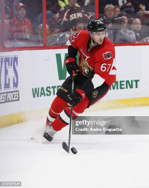 Ben Harpur of the Ottawa Senators skates against the Boston Bruins in Game Five of the Eastern Conference First Round during the 2017 NHL Stanley Cup...