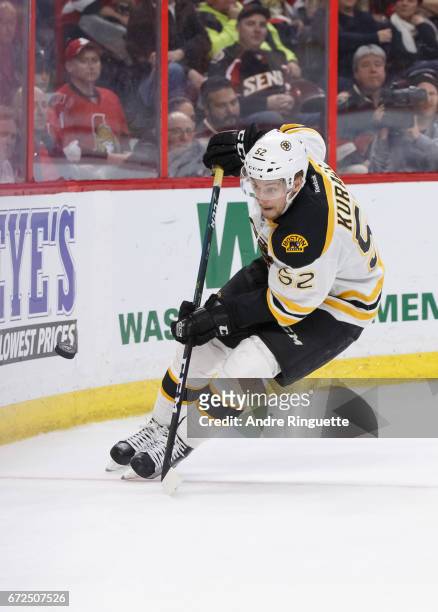 Sean Kuraly of the Boston Bruins skates against the Ottawa Senators in Game Five of the Eastern Conference First Round during the 2017 NHL Stanley...