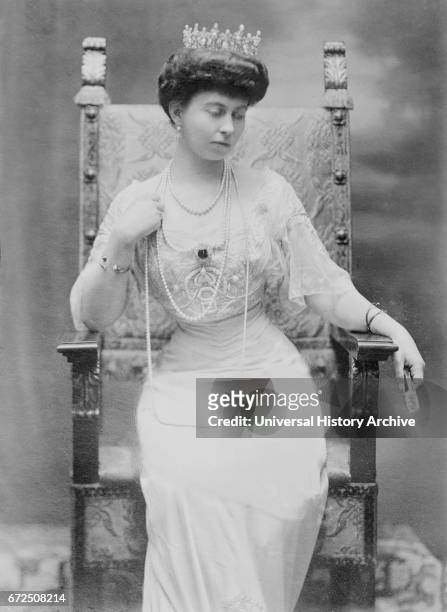 Sophia of Prussia , Queen Consort of Greece , Portrait wearing Tiara and Jewelry, Bain News Service, June 1913.