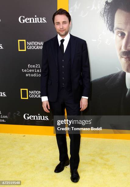 Actor Vincent Kartheiser attends the Los Angeles Premiere Screening of National Geographics 'Genius' the Fox Theater on April 24, 2017 in Los...