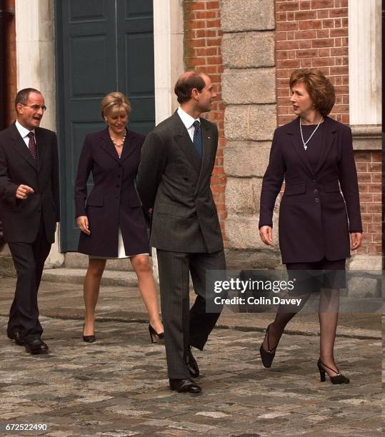 Prince Edward, the Earl of Wessex joins the President of Ireland Mary McAleese followed by his wife Sophie, Countess of Wessex and Dr Martin McAleese...