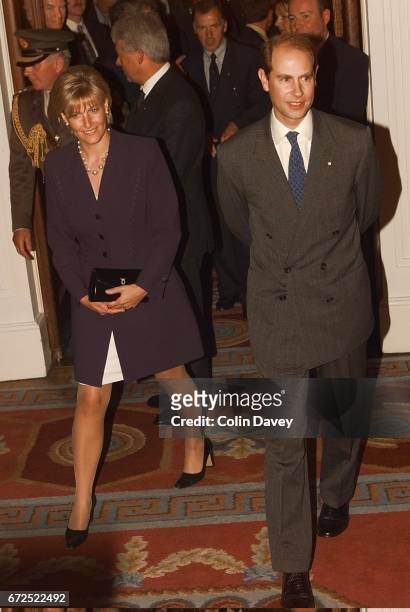 Prince Edward, the Earl of Wessex with his wife Sophie, Countess of Wessex during their visit to Dublin, 27th August 1999.