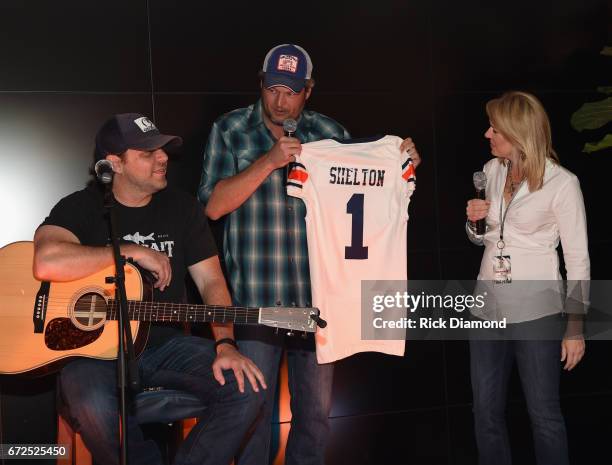 Rhett Akins, Blake Shelton and Stacy Brown - Co-Founder of Chicken Salad Chick Foundation attend Music And Miracles Superfest benefitting Chicken...