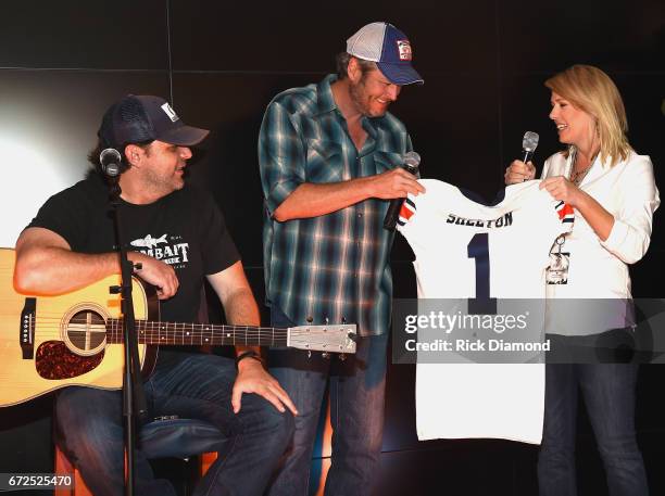 Rhett Akins, Blake Shelton and Stacy Brown - Co-Founder of Chicken Salad Chick Foundation attend Music And Miracles Superfest benefitting Chicken...
