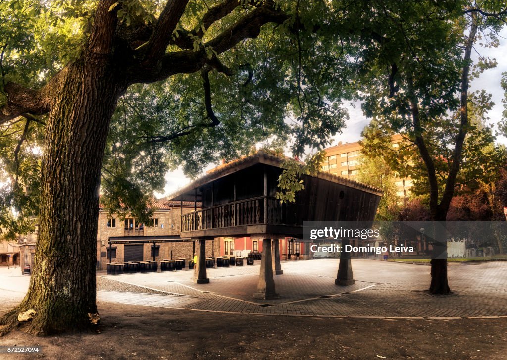 Horreo asturiano in Parque de Carballedo, Aviles, Asturias, Spain