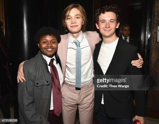 Miles J. Harvey, Charlie Plummer and Seamus Davey-Fitzpatrick attend the 2017 Tribeca Film Festival After Party For The Dinner Sponsored By Nespresso...