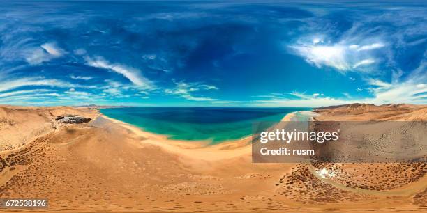 360x180 degree full spherical (equirectangular) panorama of costa calma beaches, fuerteventura, canary islands - 360 panorama stock pictures, royalty-free photos & images