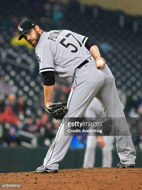 Zach Putnam of the Chicago White Sox against the Minnesota Twins during a game on April 14, 2017 at Target Field in Minneapolis, Minnesota. Photo by...
