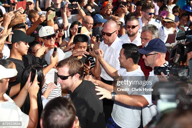 Manny Pacquiao meets the crowd during a visit to South Bank. Pacquiao is in Australia to promote his upcoming fight with Australian Jeff Horn on...