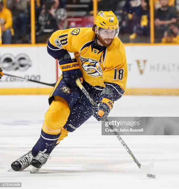 James Neal of the Nashville Predators skates against the Chicago Blackhawks in Game Four of the Western Conference First Round during the 2017 NHL...